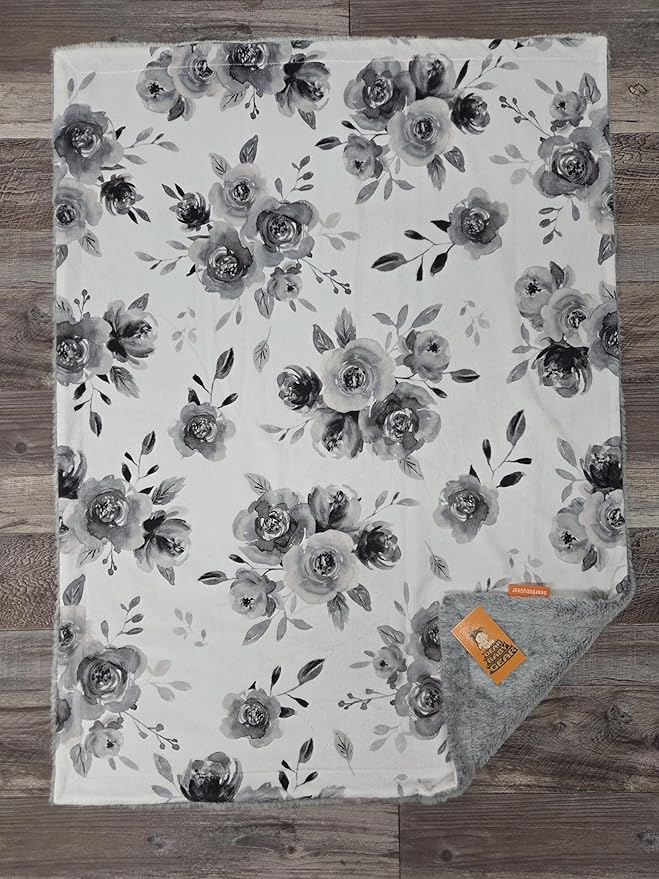 Dear Baby Gear - Soft Reversible Baby Blankets, Newborn Essentials, Baby Blanket for Boys & Girls, Toddler Blankets, Monochrome Gray Floral