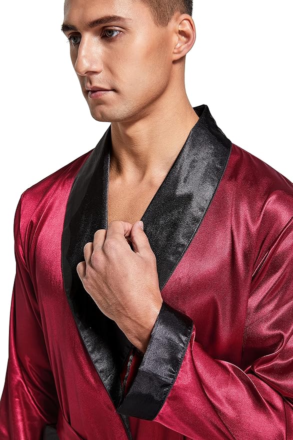 Tony & Candice Men's Satin Robe Lightweight Long Sleeve Silk Kimono Bathrobe with Shorts Set Sleepwear