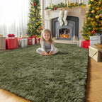 Amdrebio Olive Green Area Rugs for Bedroom Living Room, 6x9 Large Fluffy Plush Shaggy Rugs for Girls Boys Kids Room Decor, Soft Fuzzy Furry Modern Cool Carpet for Classroom Nursery Playroom Apartment