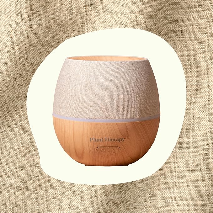 Plant Therapy Drift Linen Essential Oil Diffuser, Stylish Linen Cover Adds a Soft, Natural Touch to Any Space, Intermittent & Continuous Mist, Color-Changing Light Feature, 320 Square Feet Coverage