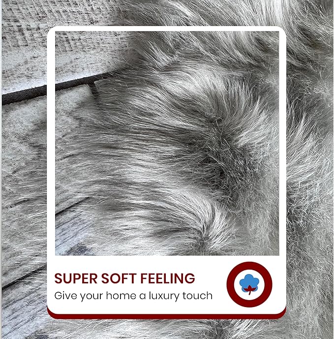 LAMBZY Bear Skin Rug Super Soft Fluffy Faux Fur for Bedroom Floor Sofa Living Room High-Density Plush Shaggy Carpet Sofa Cover Bedside Sheepskin Rug (5'x7', Grey)