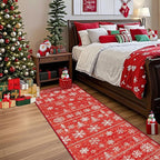 XLUEZ Runner Rug 2x6 Christmas Rugs, Machine Washable Kitchen Runner Boho Christmas Tree Snowflake Rug Non-Slip Soft Low Pile Hallway Rugs for Entryway Bedroom Bathroom Laundry(Xmas Red, 2'x6')