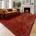 Amdrebio Terracotta Rust Area Rugs for Bedroom Living Room, Fluffy Shaggy Furry Fuzzy Rug 5x8 for Kids Room Decor Aesthetic, Modern Cute Plush Shag Rustic Carpet for Nursery Dorm Classroom Playroom
