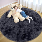 OLANLY Deep Grey Tie-dye Round Rugs for Bedroom - Machine Washable, 5x5 Feet Circle Area Rugs for Living Room, Soft and Fluffy Shaggy Carpet for Teen Girls and Boys, Dorms, Home Decor Aesthetic