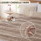L'AGRATY Chunky Knit Blanket Throw: 72''x84'' Chenille Chunky Knitted Throw Blankets for Bed Couch - Handmade Thick Big Cable Knit Blanket - Large Crochet Rope Blankets for Home Decor(Light Taupe)