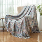 Multi-Color Pink Blue Cable Woven Throw Blanket for Couch,50"X60" Boho Style Textured Blankets for Home Decor,Super Soft Warm Cozy Chunky Blanket with Decorative Tassels for Bed