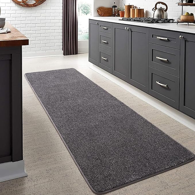 Keeko 2x8 Area Rugs for Living Room, Soft Modern Memory Foam Bedroom Rug Washable Indoor Rug Low Pile Minimalist Non Slip Carpet for Kids Nursery Dorm Room Home Decor Dark Grey
