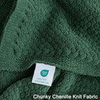Whale Flotilla Chunky Knit Throw Blanket for Couch and Bed, Deep Green Decorative Cozy Fleece Blanket, Reversible Soft Fuzzy Woven Throws, 50x60 Inch