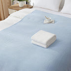 Longhui bedding 100% Cotton Light Blue Cable Knit Throw Blanket for Couch Sofa Bed Home Décor – Lightweight 50“ x 60”, Bonus Laundering Bag, Machine Washable