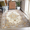 CRYPTOLITE Vintage Area Rug 5x8 Rugs, Machine Washable Vintage Area Rug Non-Slip Low Pile Large Rug for Living Room, Bedroom, Farmhouse, Dining Room, Beige