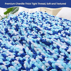 Mooreeke Chunky Knit Blanket 50"x60", Soft Chenille Throw Blanket Cozy 100% Handmade Crochet Gift Blankets with Jumbo Chenille Yarn for Couch Bed Sofa Room Decor - Blue and White