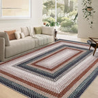 RUGSREAL Large Living Room Area Rug 10x13 Braided Washable Rug Non Slip Bedroom Throw Carpet Stain Resistant Dining Room Area Rug Braid Printed Farmhouse Accent Rug for Home Decor Office, Olive/Brown