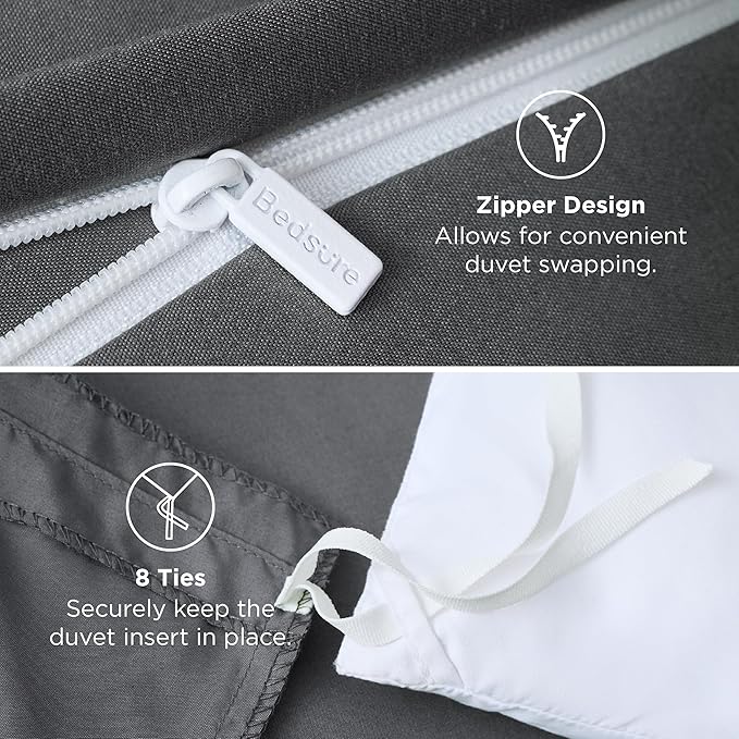 Bedsure Duvet Cover Queen Size - Soft Double Brushed Bedding Set for Kids & Adults, Zipper Closure, 3 Pieces, Includes 1 Duvet Cover (90"x90") & 2 Pillow Shams, NO Comforter, Dark Grey