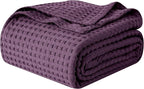 Elegant Comfort Premium 100% Cotton Waffle Blanket - Lightweight Breathable Waffle Weave Bed Blanket - Soft and Warm All Season Blanket for Couch, Sofa and Bed, Queen Size 90x90 Inches, Purple