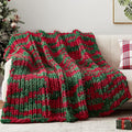 Negwoo Chunky Knit Throw Blanket, 30''*40'' Knitted Throw Chenille Yarn for Bed Couch, Handmade Stripe Crochet Big Thick Blanket, Machine Washable Cute Comfy Blanket for Home Decor