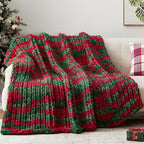 Negwoo Chunky Knit Throw Blanket, 40''*50'' Knitted Throw Chenille Yarn for Bed Couch, Handmade Stripe Crochet Big Thick Blanket, Machine Washable Cute Comfy Blanket for Home Decor