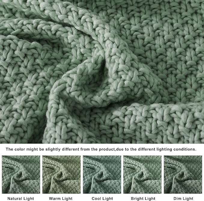 WDCOZY Chunky Cable Knit Throw Blanket Super Soft Warm Knitted Throw Blanket for Couch, Sofa, Chair, Bed Lightweight Breathable Cozy Comfortable Home Decorative Sage Green 60x80 Inches