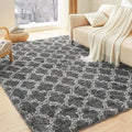 Litanika 4x6 Geometric Shag Area Rug for Bedroom, Dark Grey and White High Pile Ultra Soft Plush Shaggy Furry Bedside Playroom Dorm Carpet, Non-Slip, Non-Shedding Indoor Floor Rug