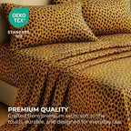 Satin Sheets California King [4-Piece, Gold Leopard] Luxury Silky Bed Sheets - Extra Soft 1800 Microfiber Sheet Set, Wrinkle, Fade, Stain Resistant - Deep Pocket Fitted Sheet, Flat Sheet, Pillow Cases