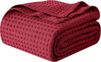 Elegant Comfort Premium 100% Cotton Waffle Blanket - Lightweight Breathable Waffle Weave Bed Blanket - Soft and Warm All Season Blanket for Couch, Sofa and Bed, Full Size 88x88 Inches, Burgundy