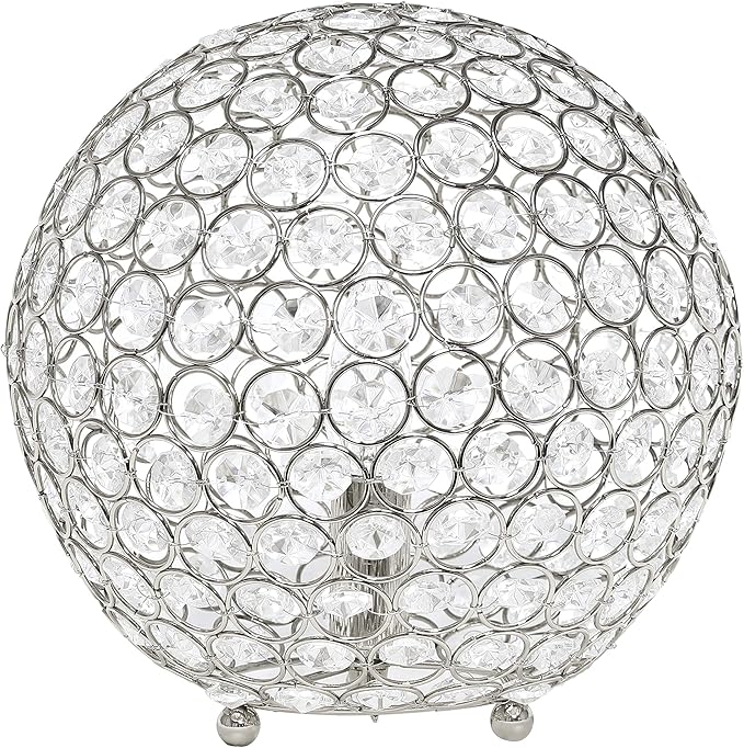 Elegant Designs LT1067-CHR 10" Elipse Crystal Collection Metal Crystal Ball Sequin Table Desk Lamp for Accent Lighting, Décor, Living Room, Chrome