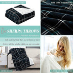 Elegant Comfort Throw Blanket, Reversible Sherpa Flannel, Ultra-Soft, Fuzzy, Cozy and Plush- All Season Lightweight Decorative Throw, 50 x 60 inches, Plaid Design Sherpa Throw, Navy