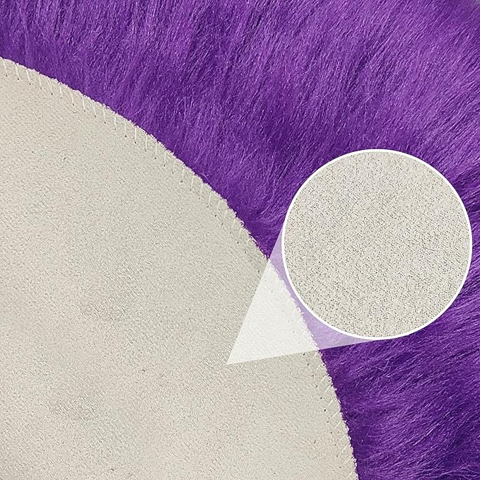 Faux Sheepskin Round Fluffy Rug Small 2ft Furry Purple Fur Circle Rugs for Bedroom Living Room Dorm Room Floor Decor Chair Seat Covers Soft Plush Throw Rugs Circular Washable