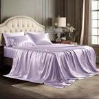 Bedsure Satin Sheets Full Size - 4 Piece Silky Bedsheets with 15 Inches Deep Pocket Fitted Bedsheet,1 Flat Sheet, 2 Satin Pillowcases, Good for Hair & Skin (Full, Lavender)