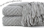 Chanasya Premium Textured Knit Throw Blanket with Tassels - Soft, Cozy Blanket for Couch, Bed, Living Room - 50" x 65” - Silver