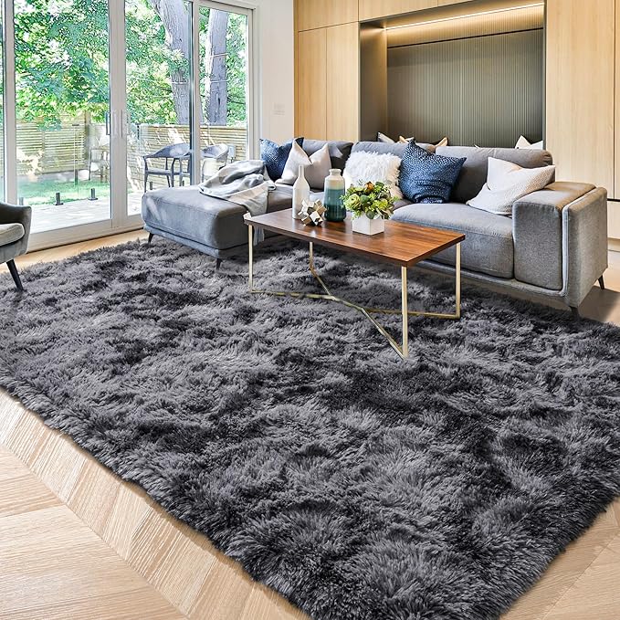 ISEAU 3x5 Area Rug for Living Room, Dark Grey Rugs for Dorm, College, Apartment, Bedroom, Soft Shaggy Carpets, Machine Washable Mats, Under Bed, On Nursery Floors Mat, Boys, Girls Room Carpet Decor