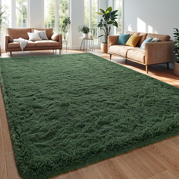 Deep Green Area Rugs 4x6 Feet Rug for Bedroom Living Room, Cute Indoor Shaggy Carpets, Plush Soft Rug for Kids Room, Fluffy Rugs for Girls Boys Nursery Room Home Decor