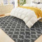 Litanika 8x10 Geometric Shag Area Rug for Bedroom, Dark Grey and White High Pile Ultra Soft Plush Shaggy Furry Bedside Playroom Dorm Carpet, Non-Slip, Non-Shedding Indoor Floor Rug