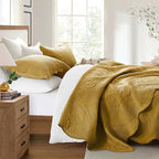 IR Imperial Rooms 8 Pack Quilt King Size Bedding (106" x 96") - Bulk Wholesale for Hotels, Guest Bedroom & Airbnbs - Lightweight Microfiber Reversible Floral Embossed Quilts Bedspreads (Ochre)