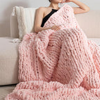 Luxury Chunky Knit Blanket Throw, Handmade Thick Chenille Yarn Throw 50x60, Blush Pink Cable Knit Crochet Blanket, Decorative Cozy and Soft Crochet Throw Blanket for Couch Home Decor