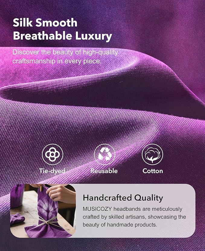 MUSICOZY Sleep Headphones Bluetooth 5.4 Headband, Wireless Earphones Sweat Resistant Earbuds with Ultra-Thin HD Stereo Speaker for Workout Running(Tie-dye Pink)
