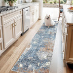 2x8 Washable Non-Slip Hallway Runner Rug – Modern Coastal Abstract Neutral Stain-Resistant Low-Pile Carpet Runner for Kitchen Entryway Bedroom Bathroom (Blue Rust,2x8)