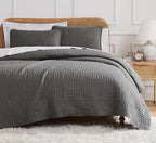 Southshore Fine Living, Inc. Oversized Twin Quilt Bedding Set Lightweight, Prewash Fabric Coverlet Twin Bedspread 2-Piece with One Matching sham (68 in Wide x 98 in Long), Grid Slate