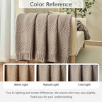 Knitted Throw Blanket 50"X60", Taupe Knit Throws for Bed, Super Soft Boho Chevron Blankets for Couch Sofa Chair Room Decor, Textured Decorative Farmhouse Cozy Lightweight