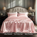Bedsure Pink Satin Sheets King Size - 4 Piece Silky Bedsheets with 15 Inches Deep Pocket Fitted Bedsheet,1 Flat Sheet, 2 Satin Pillowcases, Good for Hair & Skin (King, Peach Pink)