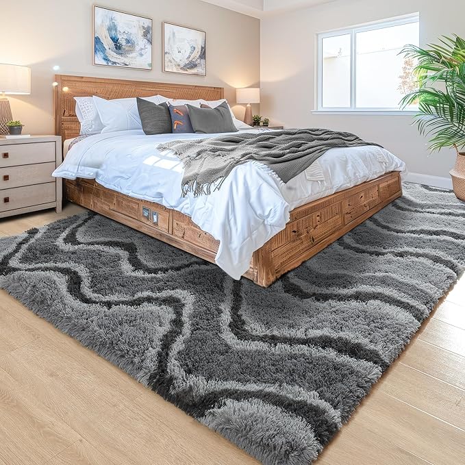 Noahas Fluffy 4x6 Area Rugs for Bedroom Living Room,Thick Shaggy Grey Fuzzy Throw Floor Carpet,Soft Bedside Non-Slip Plush Dorm Nursery Kids Rug