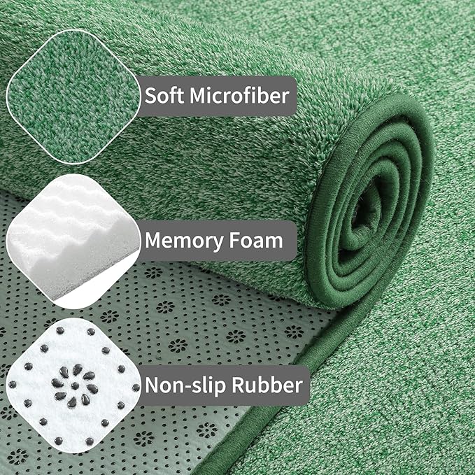 Keeko Soft Hallway Runner Rug, 2x8 Bedside Runner Rugs for Bedroom Living Room Non Slip Washable Modern Memory Foam Rug Low Pile Kitchen Runner Rugs for Nursery Dorm Kids Room Decor Green