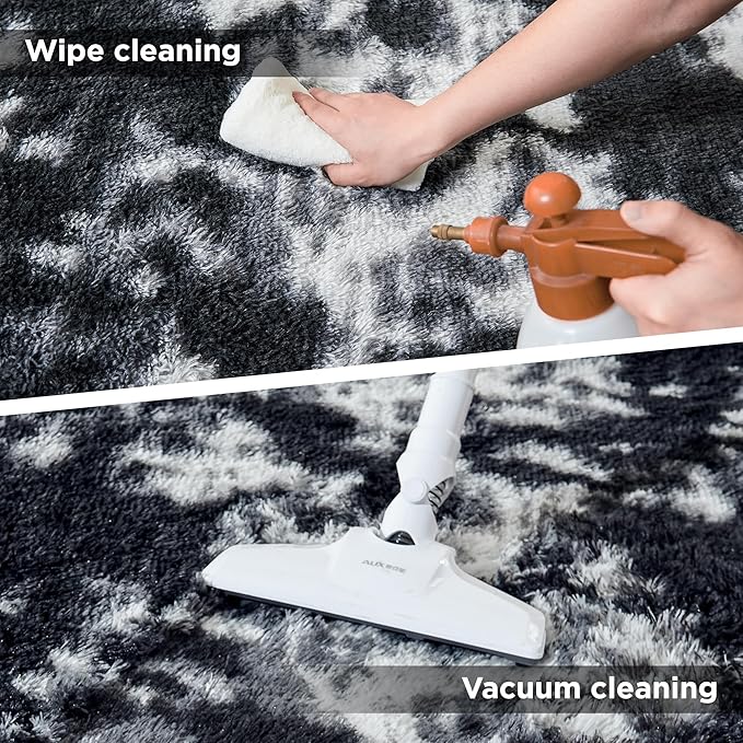 Litanika 5x8 Fluffy Shag Faux Fur Area Rug for Living Room Bedroom, Tie-Dyed Black White High Pile Soft Plush Shaggy Furry Bedside Playroom Dorm Carpet, Non-Slip, Non-Shedding Modern Indoor Floor Rug