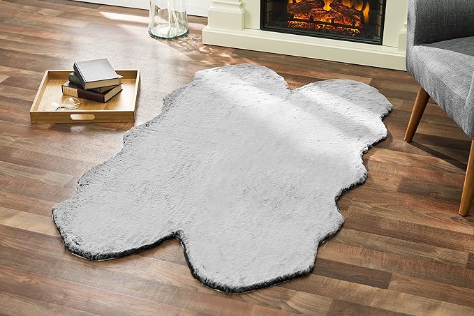 Walk on Me Faux Rabbit Area Rug - Plush, Fur Skin, Sheepskin, Suede Hide, 100% Polyester, Washable Animal Rug - Extreme Comfort, Softness, Stylish - Living Room & Dining Area (36"x60", Black/White)