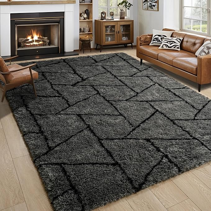 Noahas Large Fluffy 6x9 Area Rugs for Living Room Bedroom,Thick Plush Dark Grey Shag Throw Rug,Big Soft Shaggy Bedside Non-Slip Dorm Nursery Kids Carpet