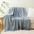 BATTILO HOME Bluish Grey Chenille Throw Blanket for Couch, Knit Throw Blanket,Super Soft Warm Home Decor Throw Blanket with Tassels for Bed,Sofa and Living Room,60" x 80"