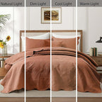 IR Imperial Rooms Queen Quilt Bedding Set Size (90" x 96") + 2 Pillow Shams (20" x 26"+ 2") - 3 Pcs All Season Lightweight Reversible Microfiber Coverlet Floral Embossed Quilt Bedspread (Rust)