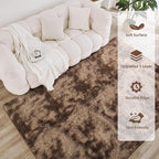 Litanika 5x8 Shag Area Rug for Living Room Bedroom, Tie-Dyed Brown High Pile Soft Plush Shaggy Furry Bedside Playroom Dorm Carpet, Non-Slip, Non-Shedding Modern Indoor Floor Rug