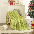 WESHIONGOO Chunky Knit Blanket Throw 51"×63" Knitted Throw Blankets for Couch Bed Fluffy Soft Blanket with Jumbo Chenille Yarn Thick 100% Handmade (Lime Green)