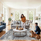 5x8 Washable Rug Living Room - Non-Slip Modern Abstract Neutral Indoor Rug for Bedroom Kitchen Dining Room - Low Pile Soft Carpet（Blue Grey,5x8）