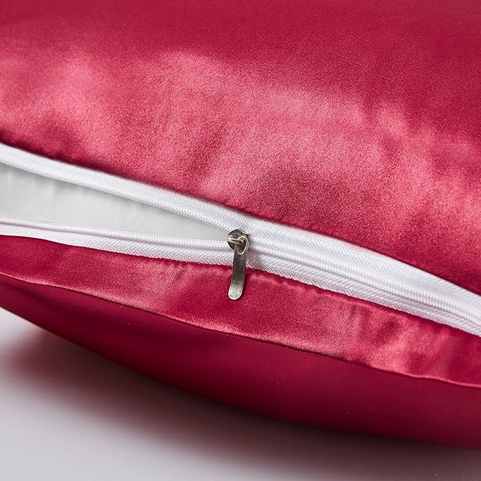 Satin Pillowcases with Zipper （20x36）,King Size Pillowcases Set of 2,Wine Red Silk Pillowcase for Hair and Skin